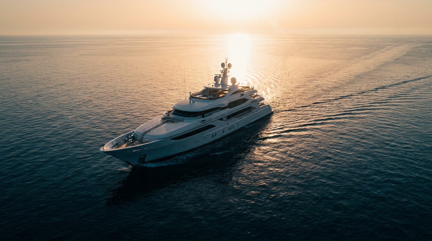 Superyacht at golden hour